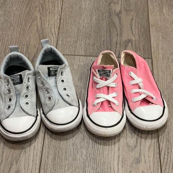 Converse Lot of 2 Gray Pink Sneakers Classic Low-Top All Star Chucks Size 7 - Picture 1 of 16